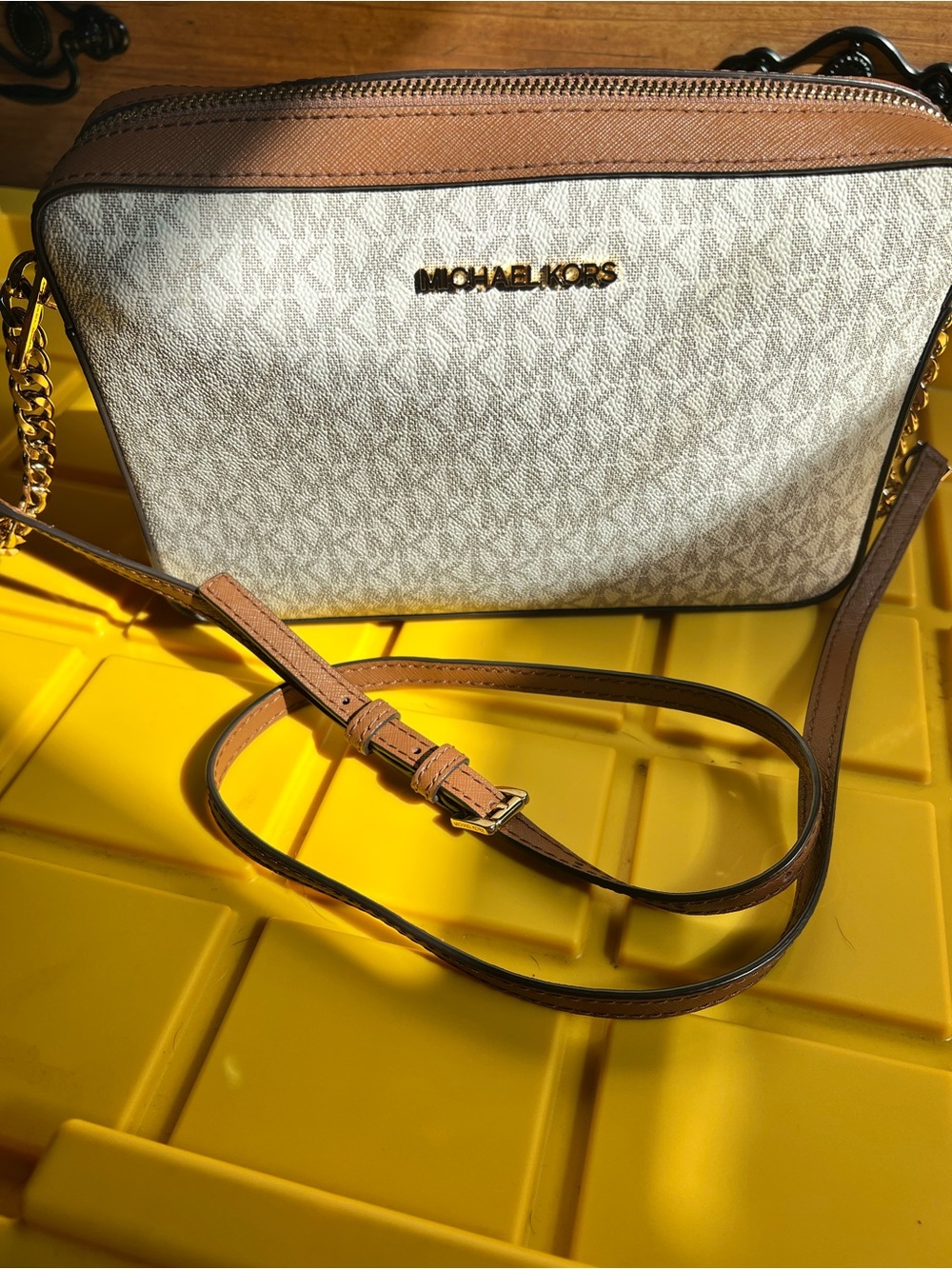 Michael Kors Beige Canvas Crossbody with Brown Leather Trim - Picture 8 of 10